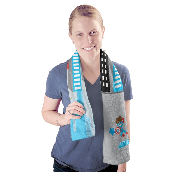 Superhero in the City Sport Towel - Exercise use - Model