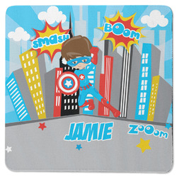 Superhero in the City Square Rubber Backed Coaster (Personalized)