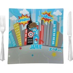 Superhero in the City Glass Square Lunch / Dinner Plate 9.5" (Personalized)
