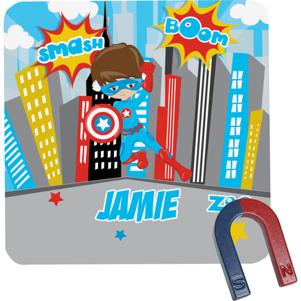 Custom Superhero in the City Square Fridge Magnet (Personalized)