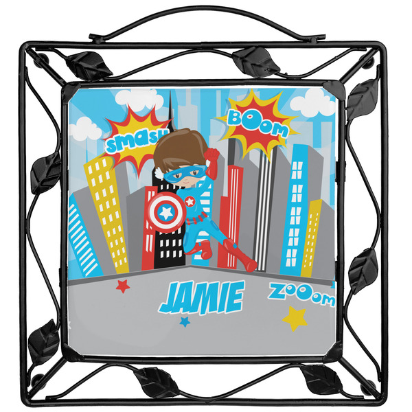 Custom Superhero in the City Square Trivet (Personalized)