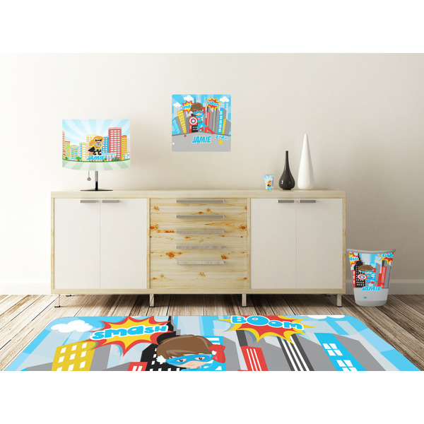 Superhero in the City Square Wall Decal Wooden Desk