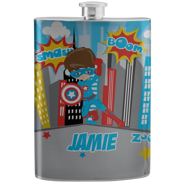 Custom Superhero in the City Stainless Steel Flask (Personalized)