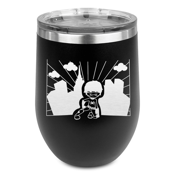 Custom Superhero in the City Stemless Wine Tumbler - 5 Color Choices - Stainless Steel 