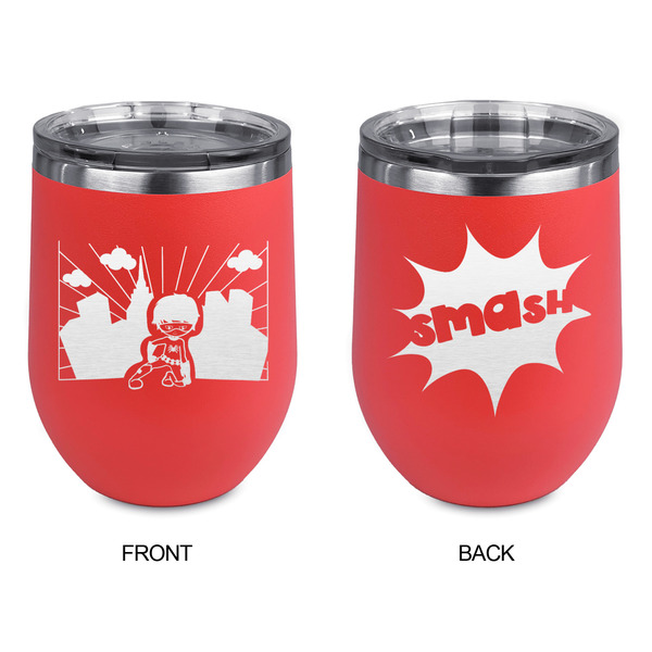 Superhero in the City Stainless Wine Tumblers - Coral - Double Sided - Approval