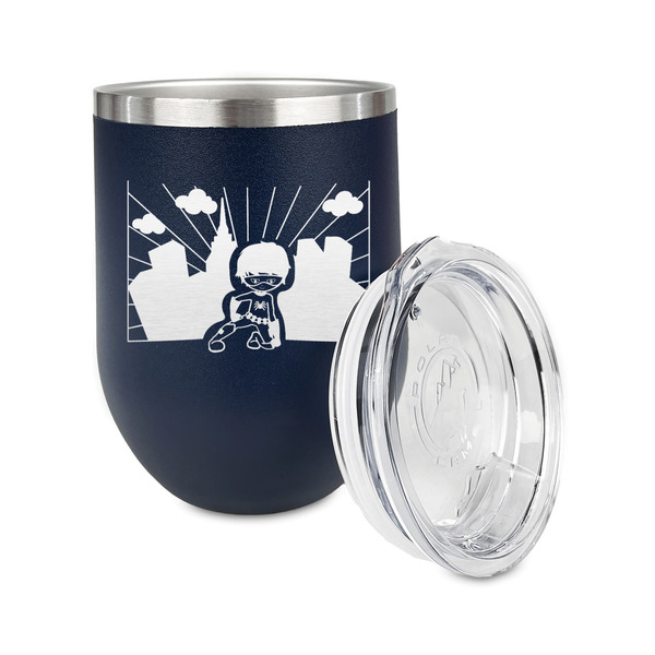 Superhero in the City Stainless Wine Tumblers - Navy - Double Sided - Alt View