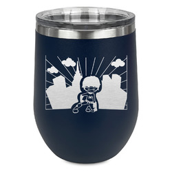 Superhero in the City Stemless Stainless Steel Wine Tumbler - Navy - Double Sided