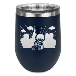 Superhero in the City Stemless Stainless Steel Wine Tumbler - Navy - Single Sided