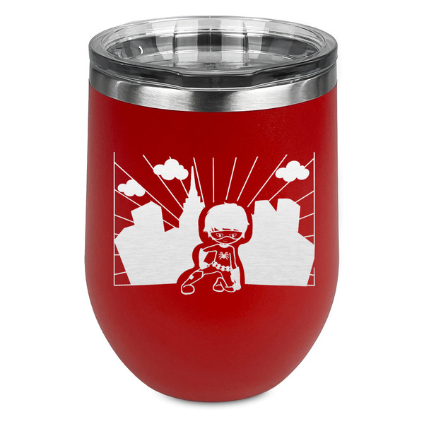 Custom Superhero in the City Stemless Stainless Steel Wine Tumbler - Red - Single Sided
