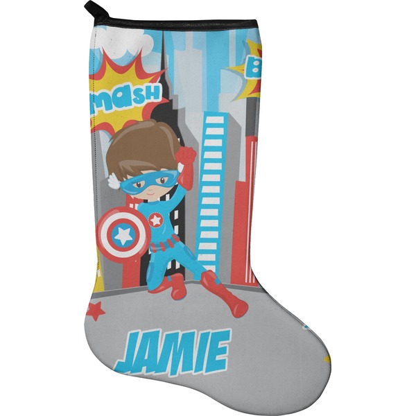 Custom Superhero in the City Holiday Stocking - Single-Sided - Neoprene (Personalized)