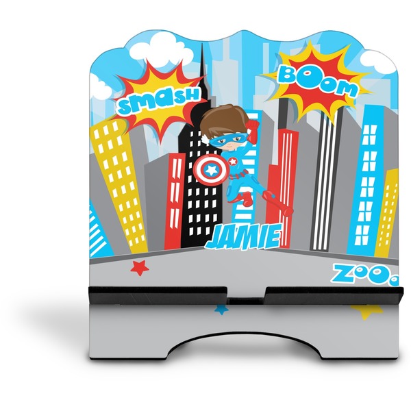 Superhero in the City Stylized Tablet Stand - Front without iPad