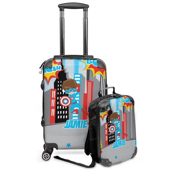 Custom Superhero in the City Kids 2-Piece Luggage Set - Suitcase & Backpack (Personalized)