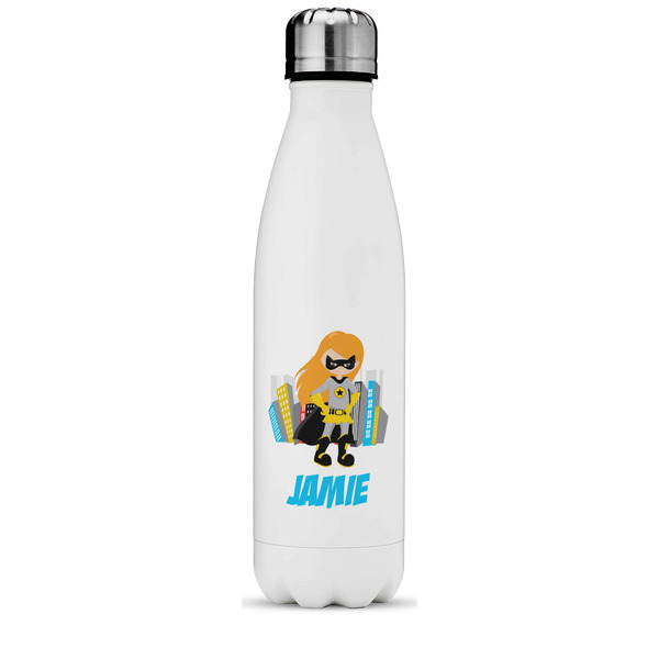 Custom Superhero in the City Water Bottle - 17 oz. - Stainless Steel - Full Color Printing (Personalized)