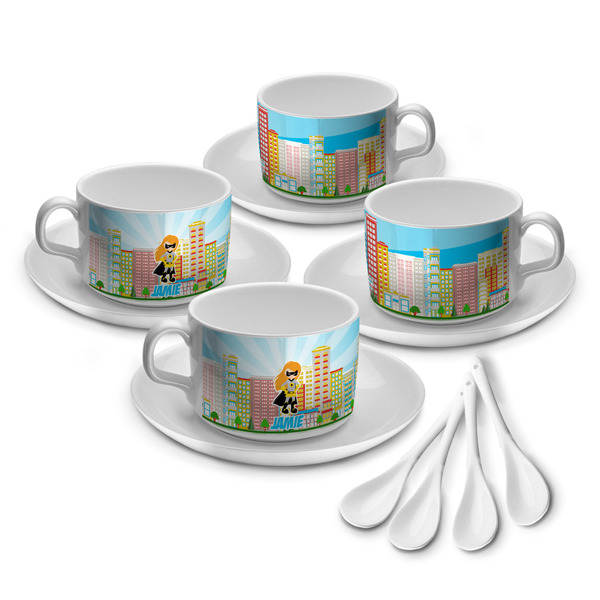 Custom Superhero in the City Tea Cup - Set of 4 (Personalized)