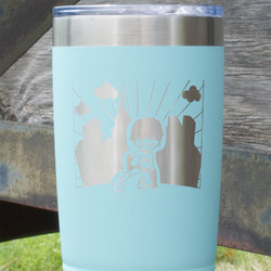 Superhero in the City 20 oz Stainless Steel Tumbler - Teal - Double Sided (Personalized)