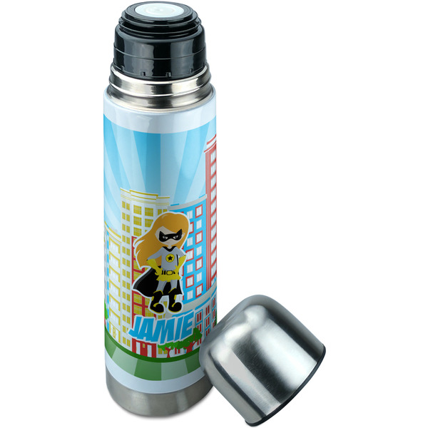 Superhero in the City Thermos - Lid Off