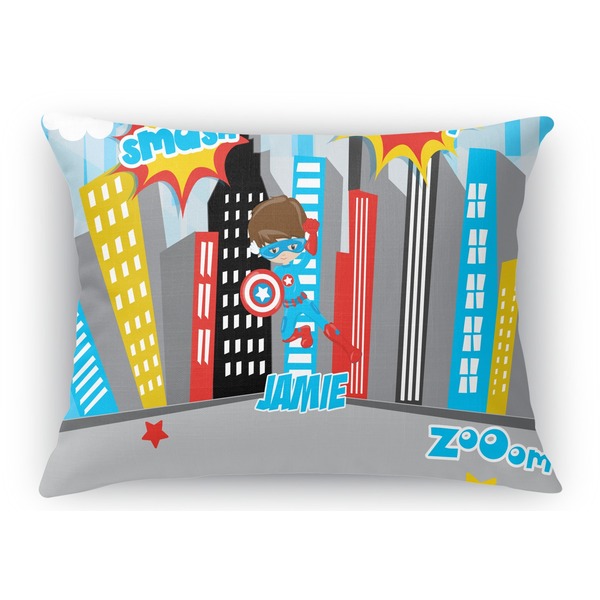 Custom Superhero in the City Rectangular Throw Pillow Case - 12"x18" (Personalized)