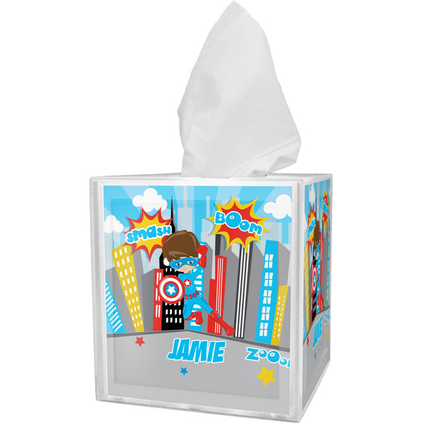 Custom Superhero in the City Tissue Box Cover (Personalized)