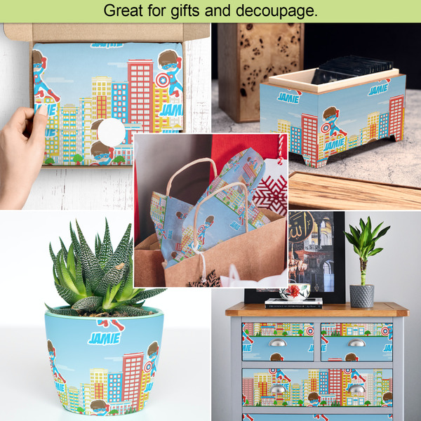 Superhero in the City Tissue Paper - In Use Collage