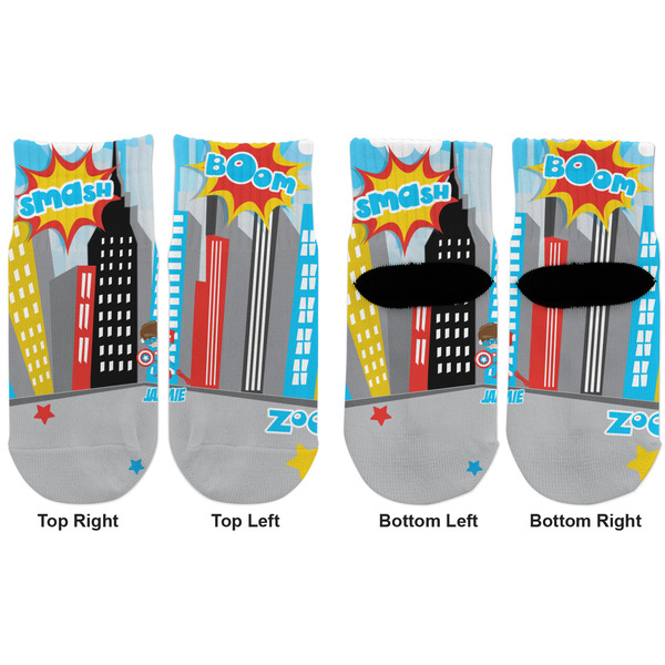 Superhero in the City Toddler Ankle Socks - Double Pair - Front and Back - Apvl