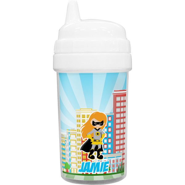 Custom Superhero in the City Toddler Sippy Cup (Personalized)