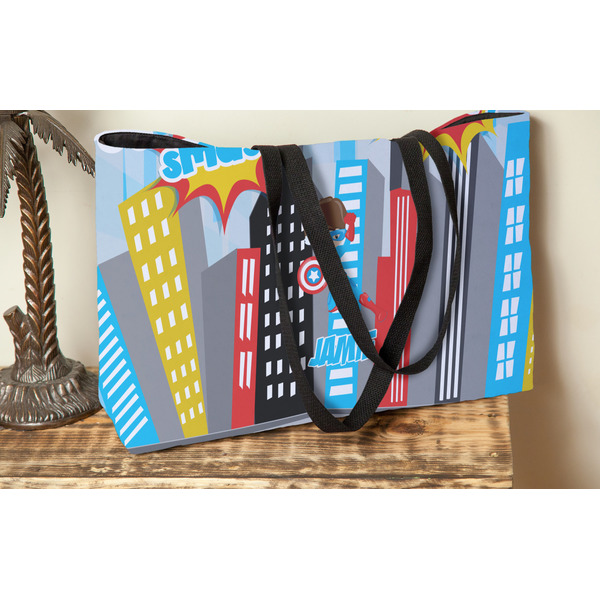 Superhero in the City Tote w/Black Handles - Lifestyle View