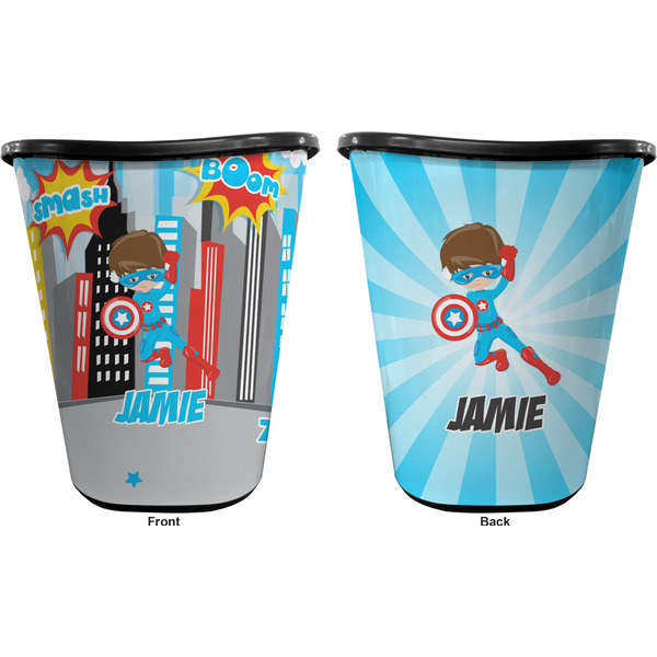 Superhero in the City Trash Can Black - Front and Back - Apvl