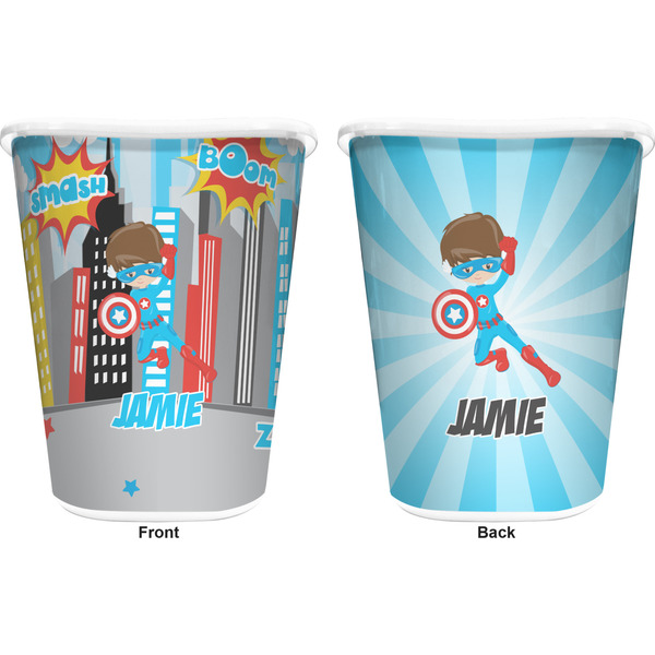 Superhero in the City Trash Can White - Front and Back - Apvl