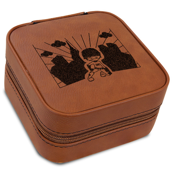 Custom Superhero in the City Travel Jewelry Box - Rawhide Leather