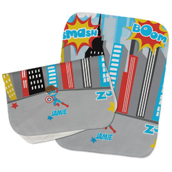 Superhero in the City Burp Cloths - Fleece - Set of 2 w/ Name or Text
