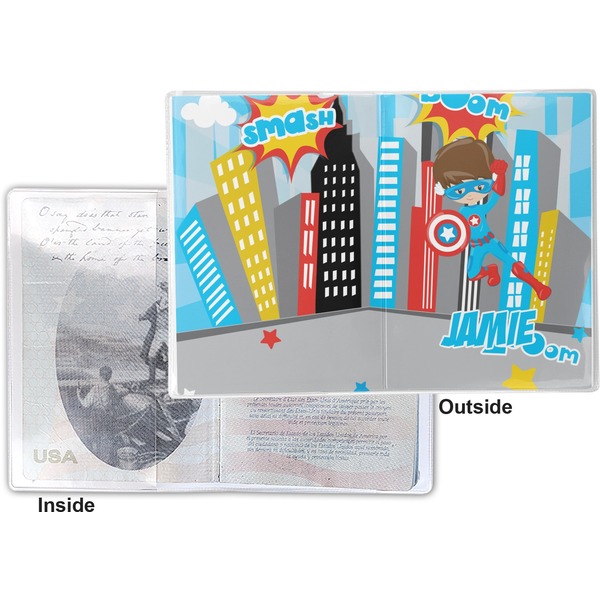 Superhero in the City Vinyl Passport Holder - Flat Front and Back