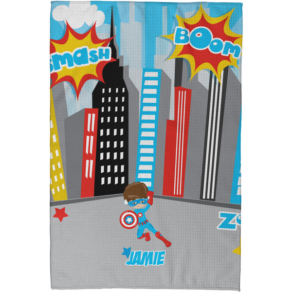 Superhero in the City Waffle Weave Towel - Full Color Print - Approval Image