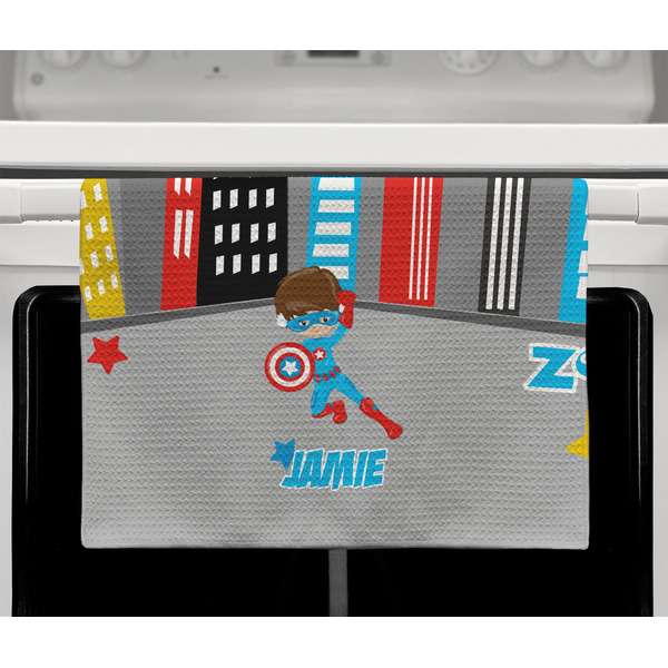 Superhero in the City Waffle Weave Towel - Full Color Print - Lifestyle2 Image