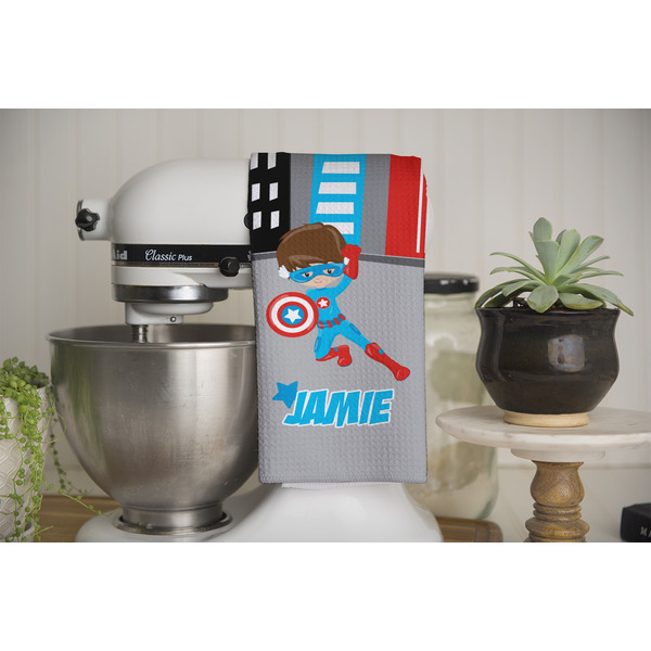 Superhero in the City Waffle Weave Towel - Full Color Print - Lifestyle Image