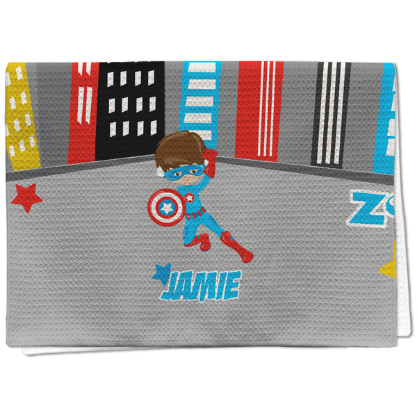 Custom Superhero in the City Kitchen Towel - Waffle Weave (Personalized)