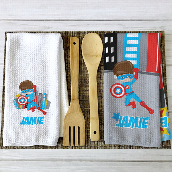 Superhero in the City Waffle Weave Towels - 2 Print Styles