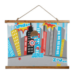 Superhero in the City Wall Hanging Tapestry - Wide (Personalized)