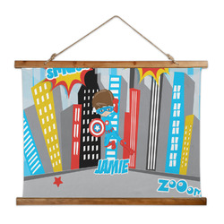 Superhero in the City Wall Hanging Tapestry - Wide (Personalized)