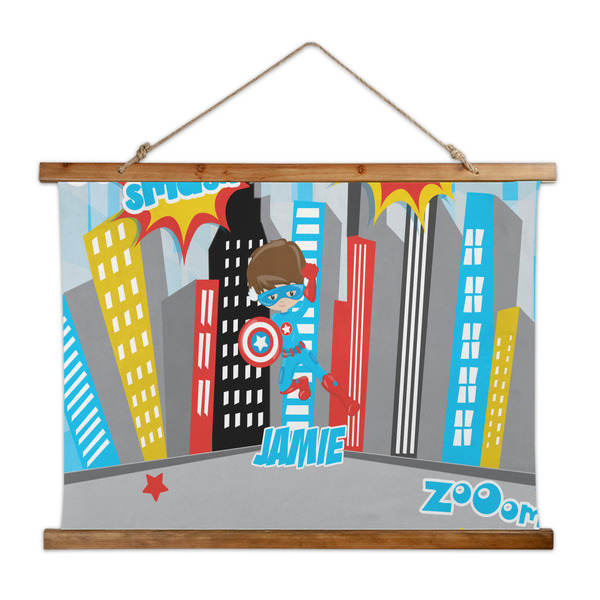 Custom Superhero in the City Wall Hanging Tapestry - Wide (Personalized)