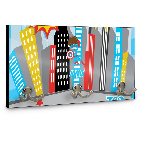 Superhero in the City Wall Mounted Coat Hanger - Side View