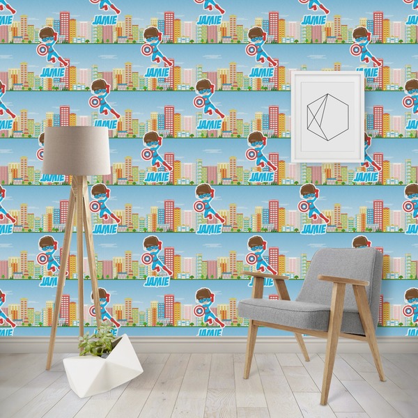 Custom Superhero in the City Wallpaper & Surface Covering (Water Activated - Removable)