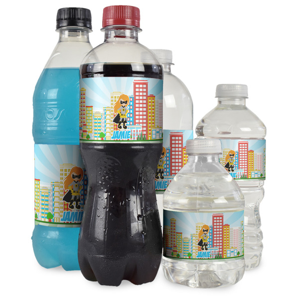 Superhero in the City Water Bottle Label - Multiple Bottle Sizes