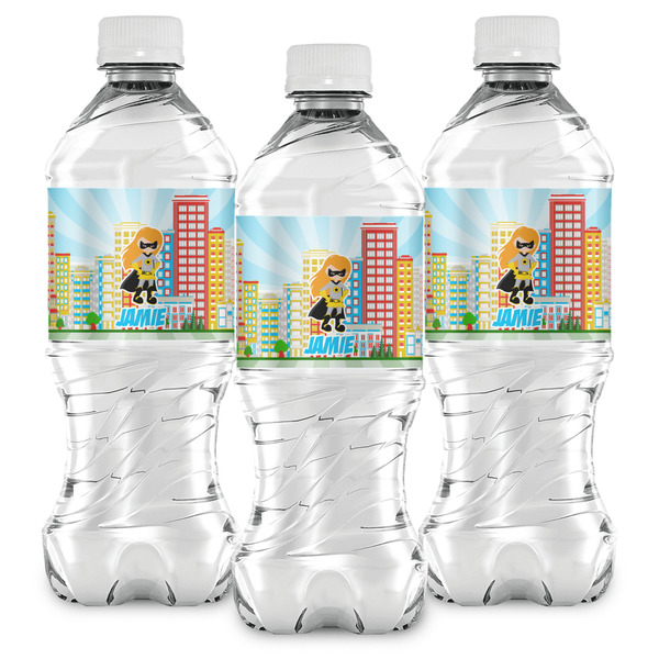 Superhero in the City Water Bottle Labels - Front View