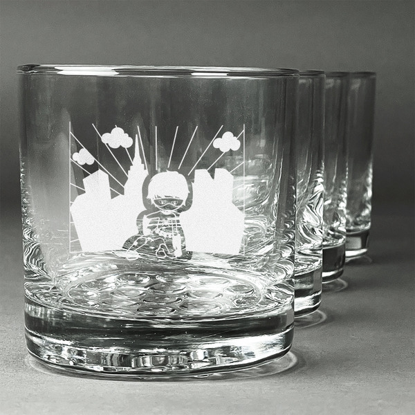Custom Superhero in the City Whiskey Glasses (Set of 4)