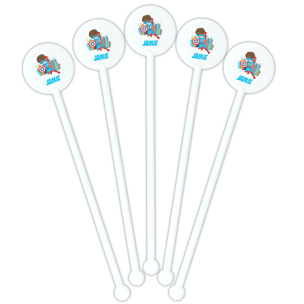 Superhero in the City White Plastic 5.5" Stir Stick - Fan View