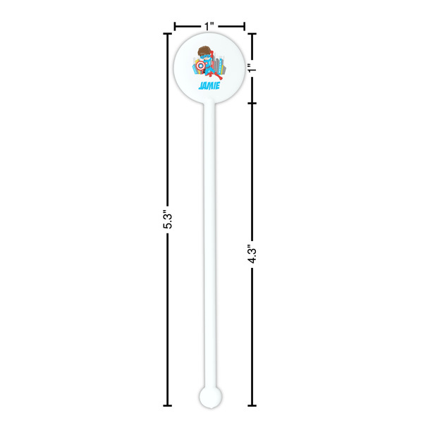 Superhero in the City White Plastic 5.5" Stir Stick - Round - Dimensions