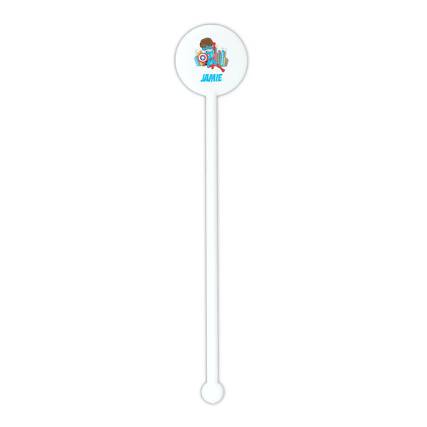 Superhero in the City White Plastic 5.5" Stir Stick - Round - Single Stick