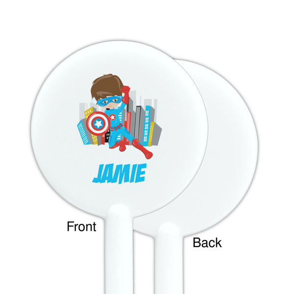 Superhero in the City White Plastic 5.5" Stir Stick - Single Sided - Round - Front & Back