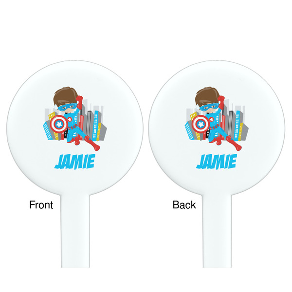 Superhero in the City White Plastic 7" Stir Stick - Double Sided - Round - Front & Back