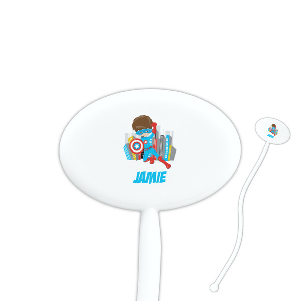 Custom Superhero in the City Oval Plastic Stir Sticks (Personalized)